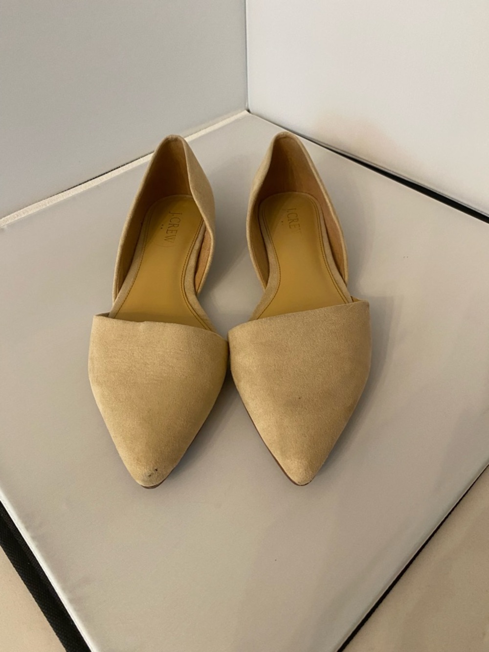 J. Crew Tan Suede Pointed-Toe D'Orsay Flats. Size 8
